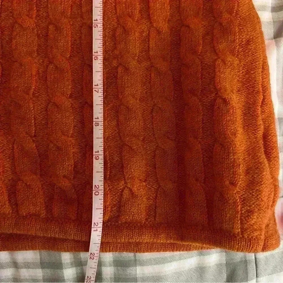 Talbots Cardigan Orange Merino Wool Cable Pattern Sweater Petite Medium - Picture 14 of 15